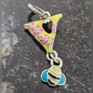 Brighton Letter "V" Uppercase Pink Flowers Yellow Bee Alphabet Charm
